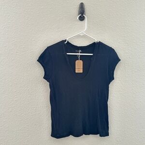 *Unavailable* Natural Life V-Neck T-Shirt Womens Black Raw Edge Slub Cotton T